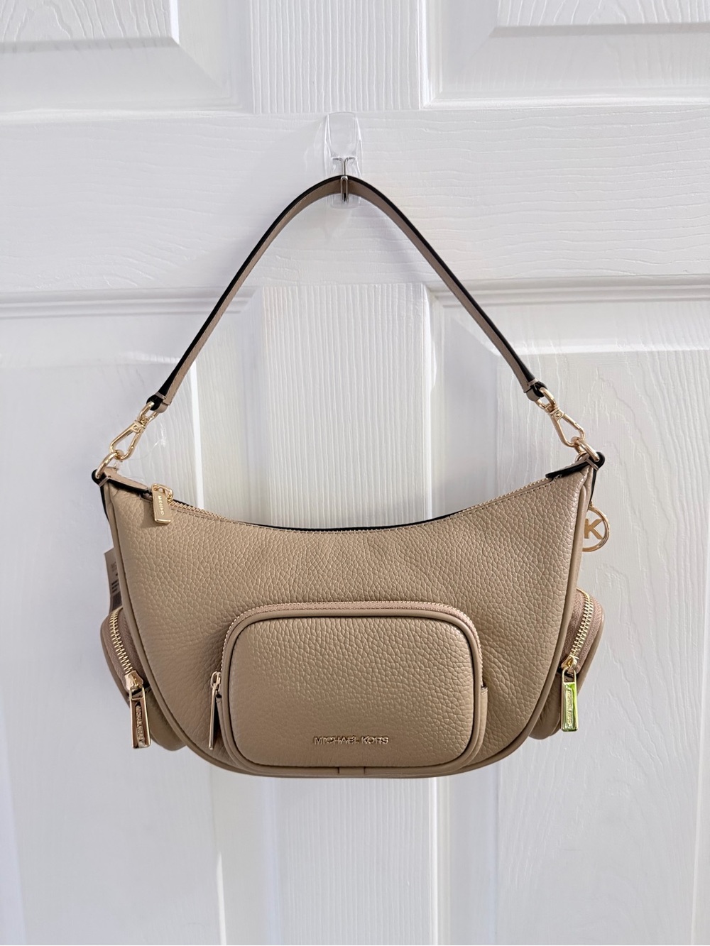 Michael Kors Taupe Pebbled Leather Shoulder Bag with Gold Hardware